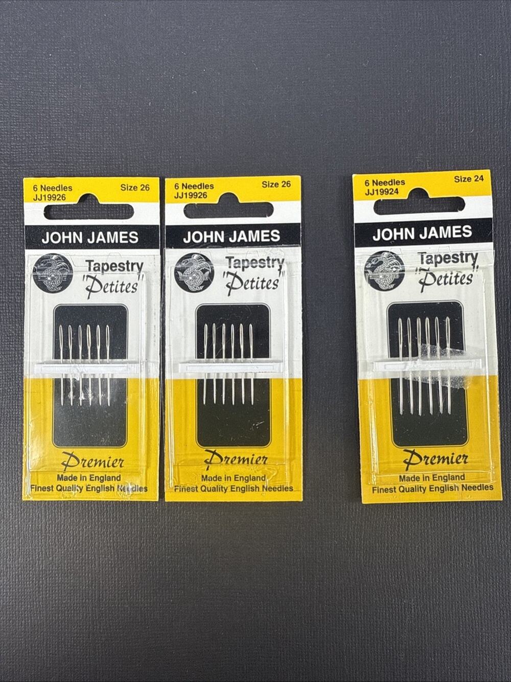 3 Packs John James Tapestry Petites Needles Sizes 24 26 Cross Stitch NOS